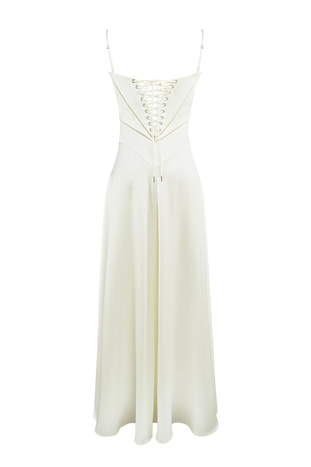 ivory satin lace up maxi dress