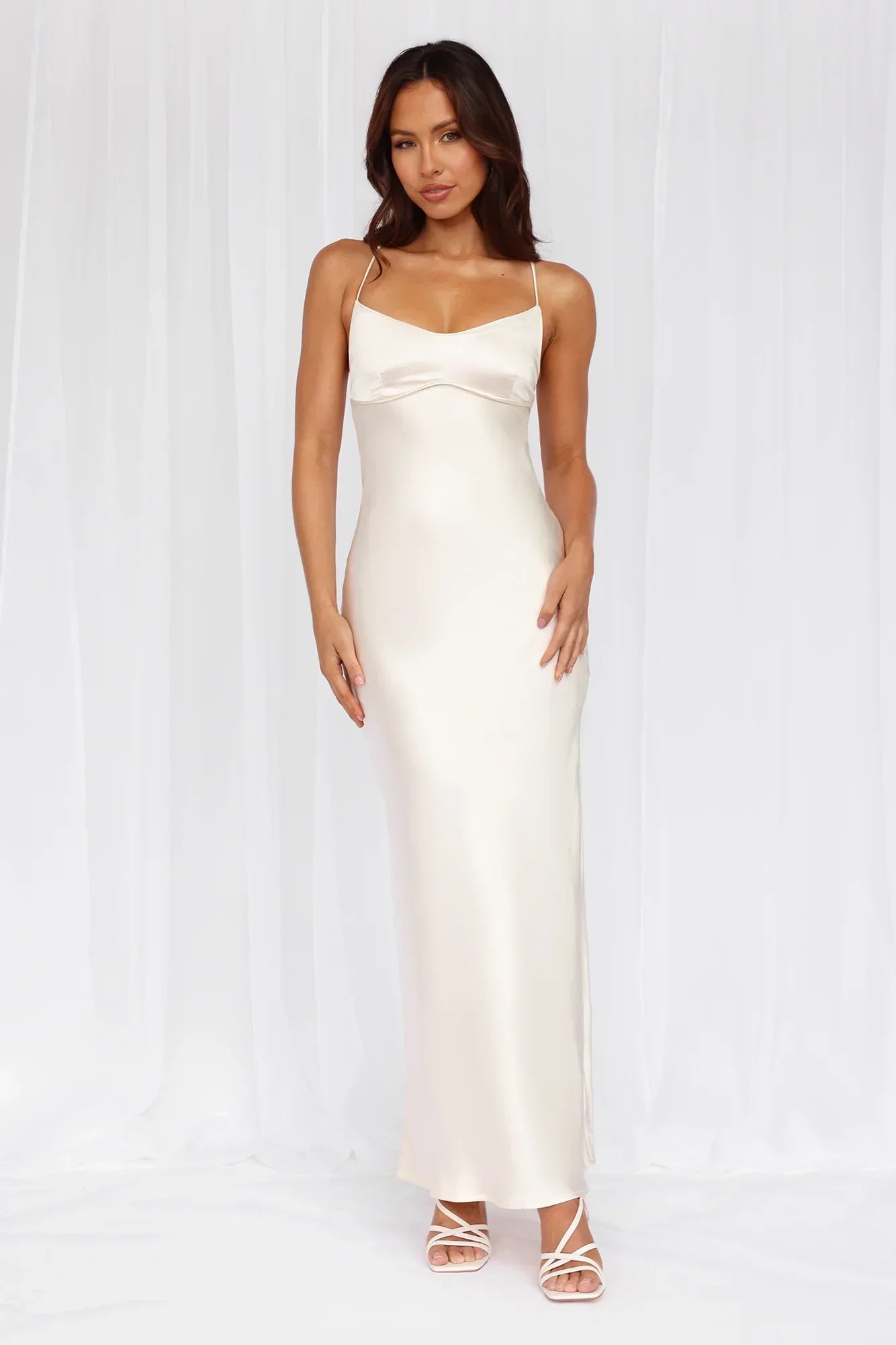 HELLO MOLLY The Samara Satin Maxi Dress Pearl