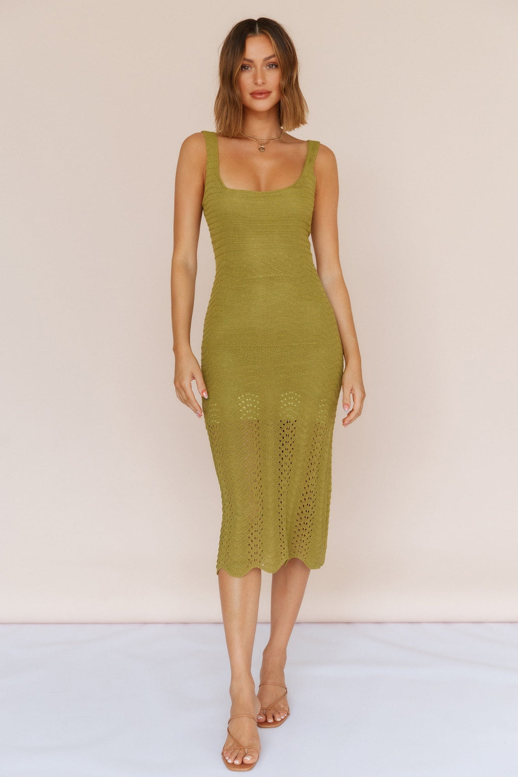 Flowing In Between Midi Dress Olive