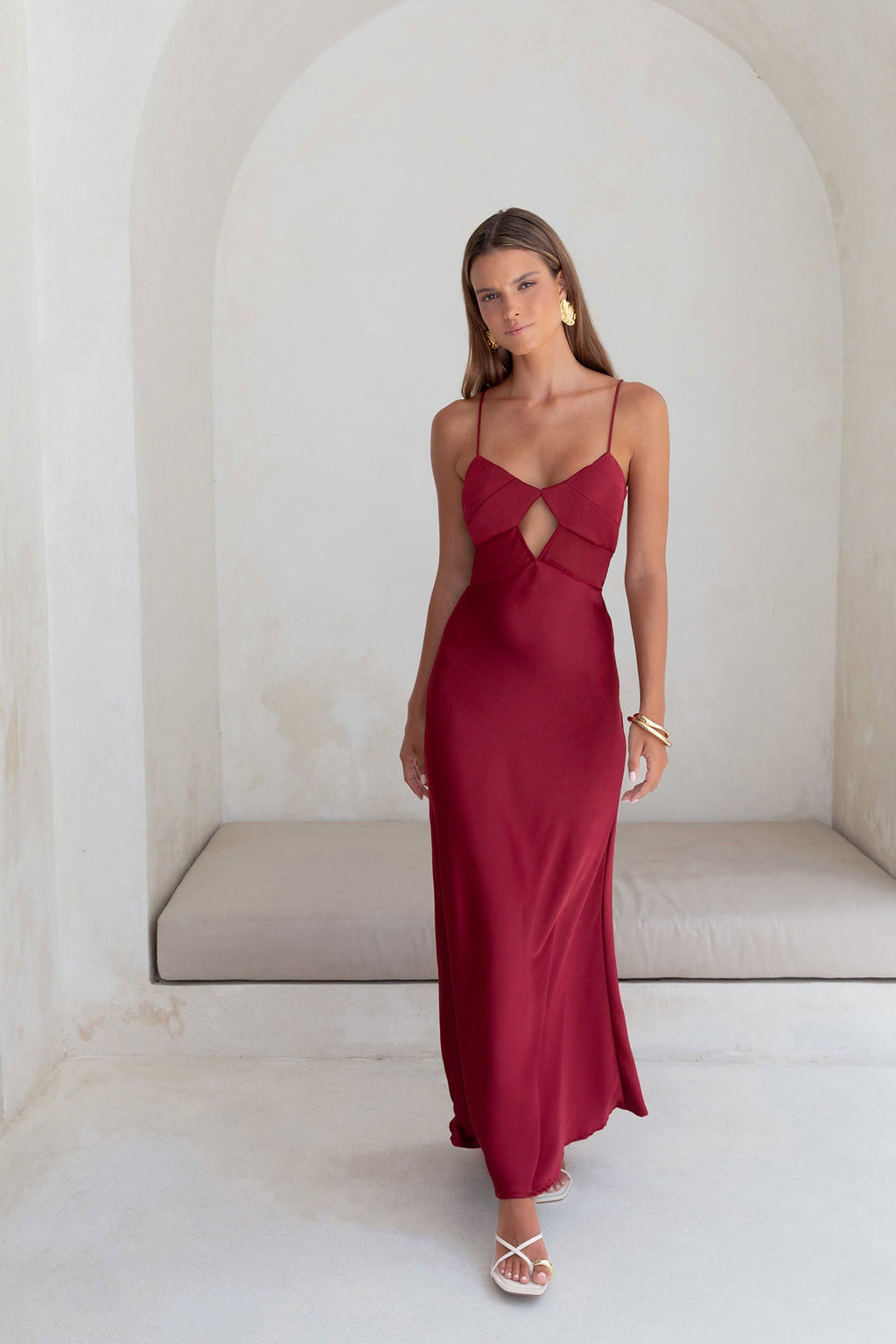 World Is Yours Satin Maxi Dress Burgundy