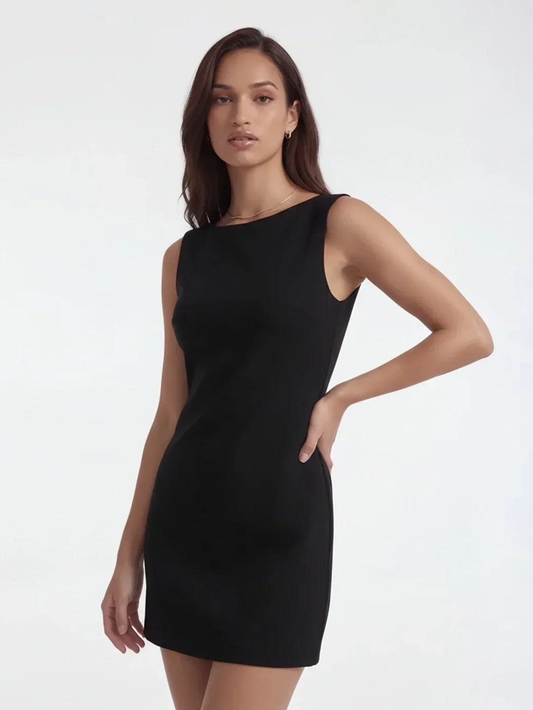 Boatneck Bow Back A-line Mini Dress