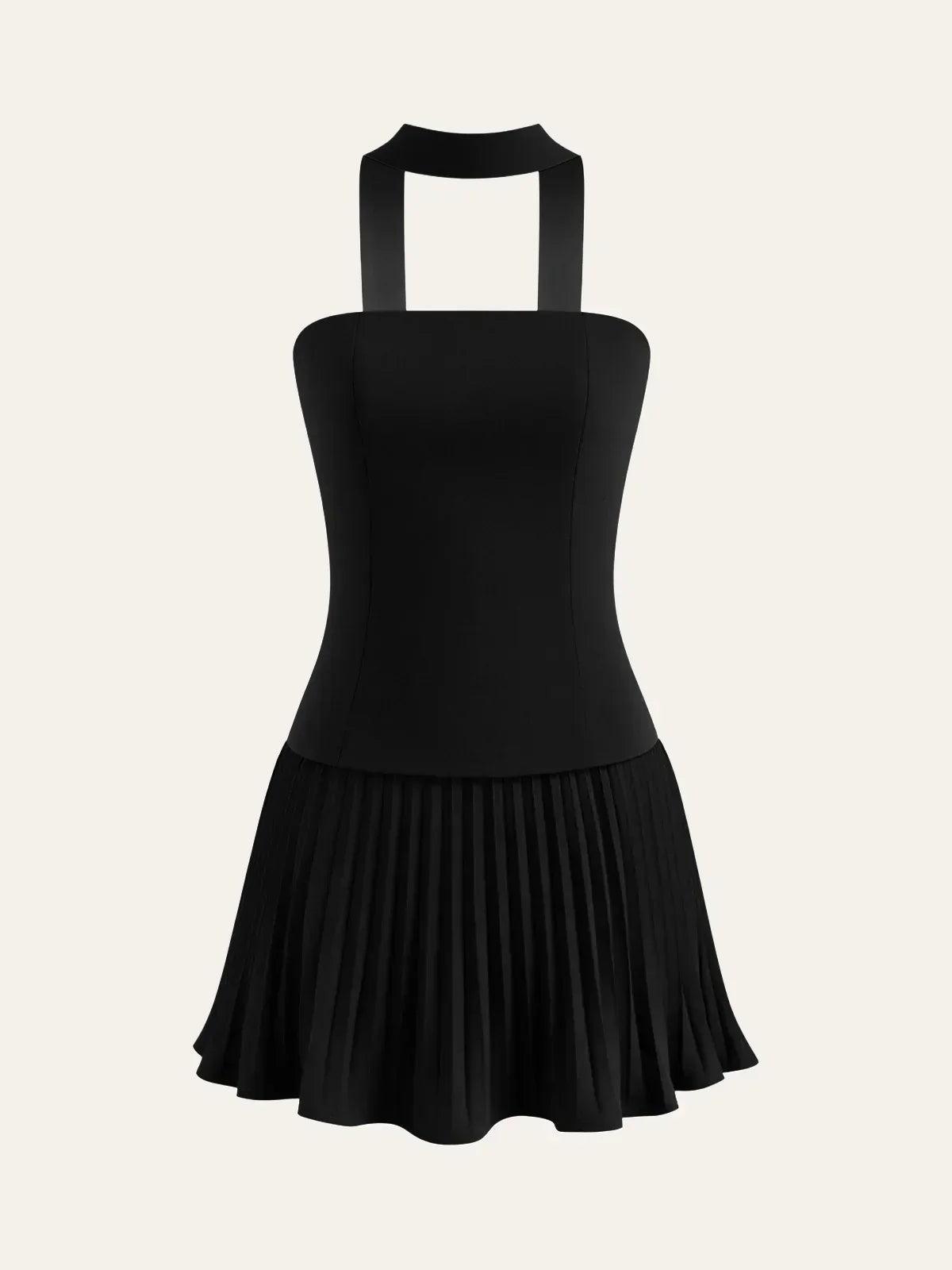 Halter Neck Strapless Pleated Mini Dress