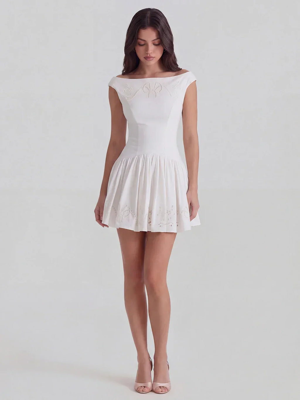 Chic Boat Neck Broderie Anglaise Dress