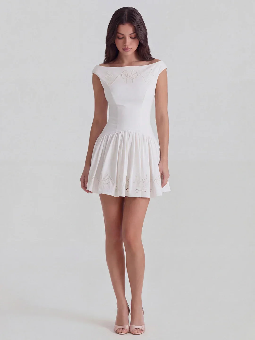 Chic Boat Neck Broderie Anglaise Dress