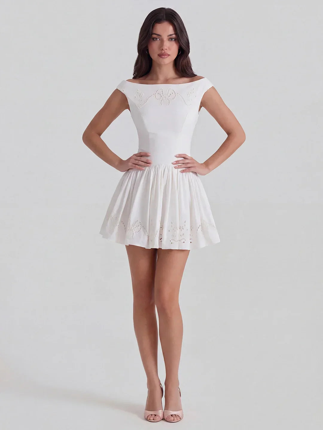 Chic Boat Neck Broderie Anglaise Dress