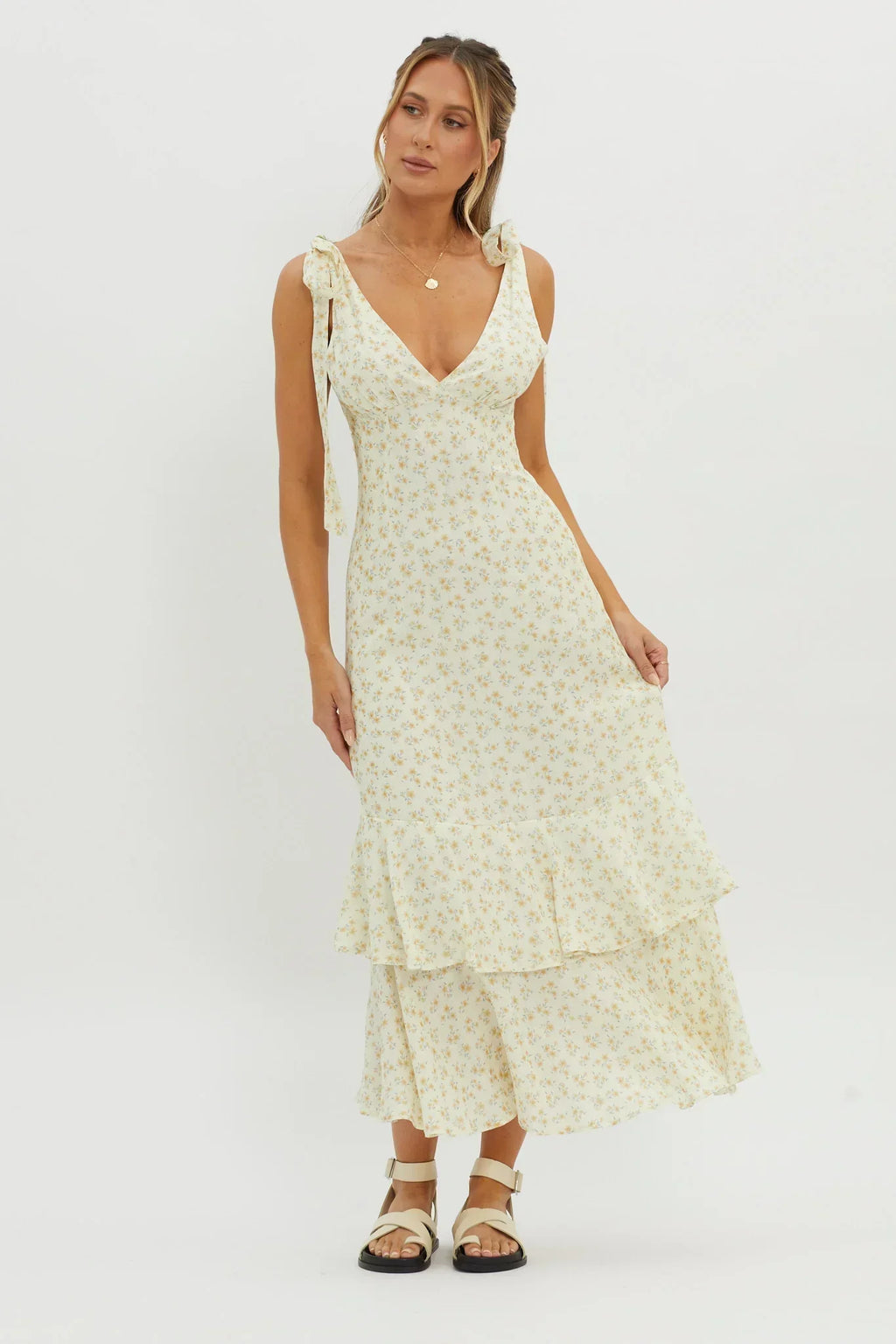 Manhattan Summer Tied Shoulder Maxi Dress Yellow