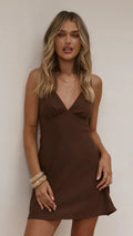 Halina Linen Mini Dress - Chocolate