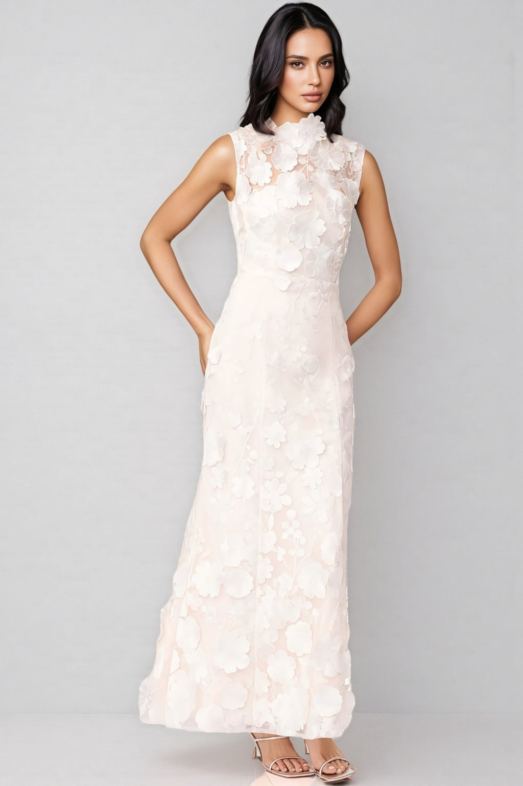 Jastet Embroidered 3D Floral Maxi Dress