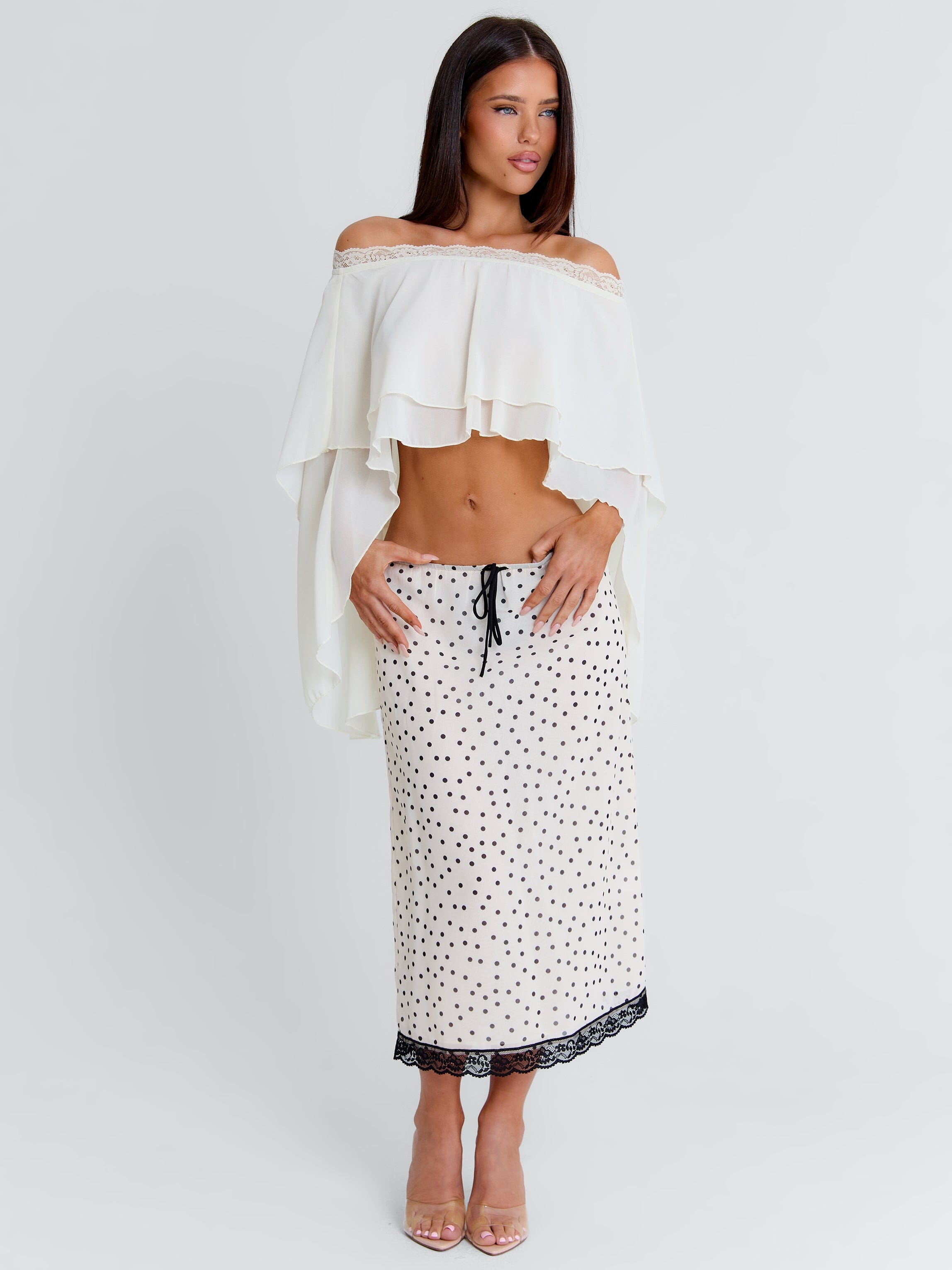 Elaina Midi Skirt Cream Polka Dot