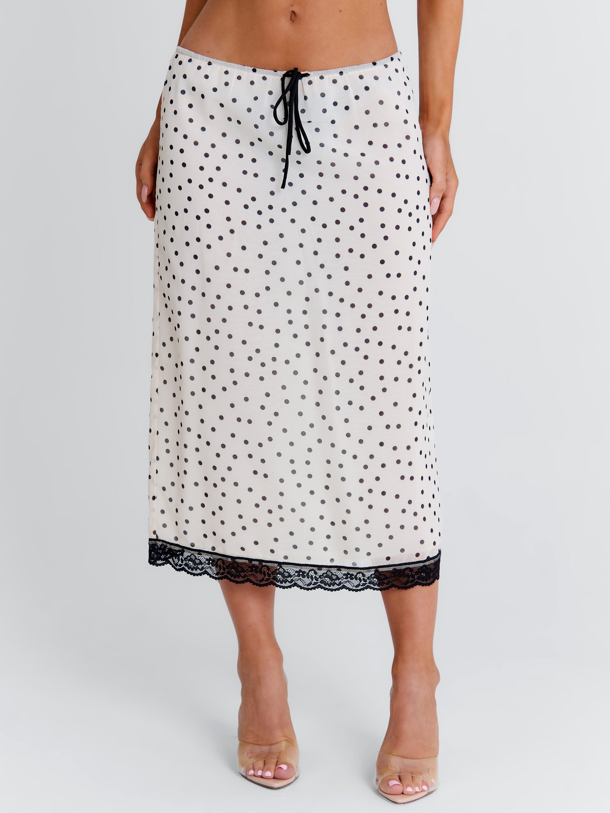 Elaina Midi Skirt Cream Polka Dot