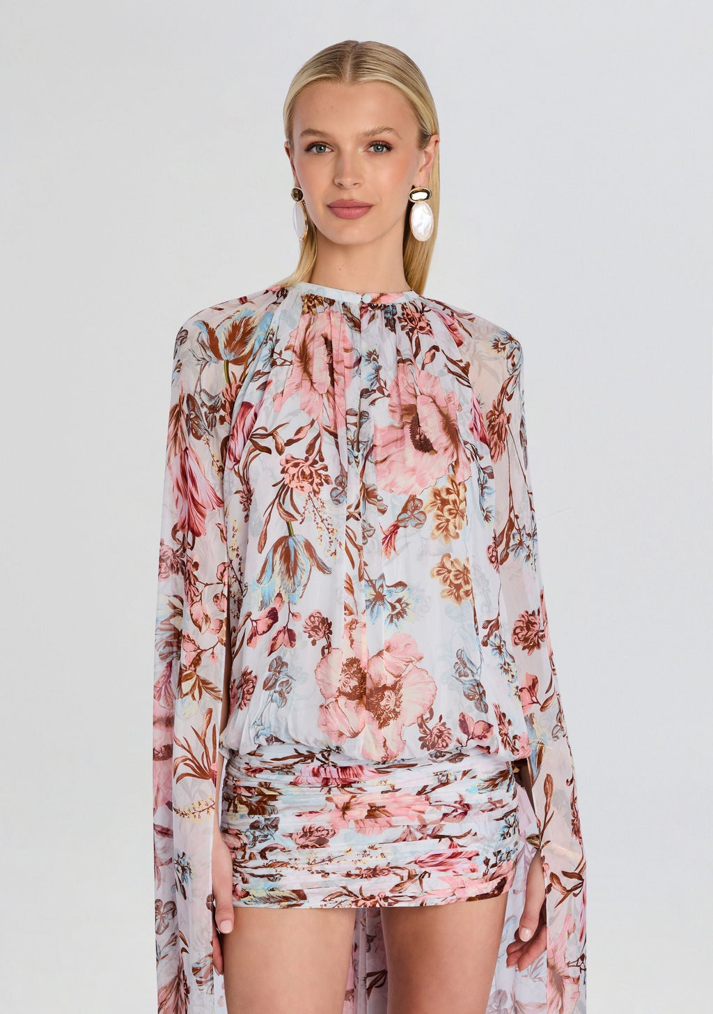 Ezra Ruched Cape Mini Dress