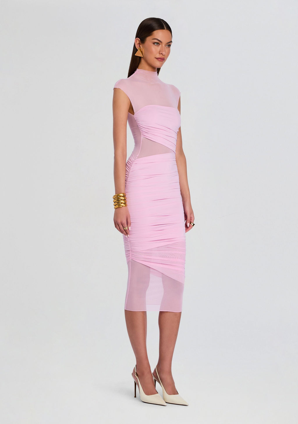 Tabitha Mesh Ruched Midi Dress