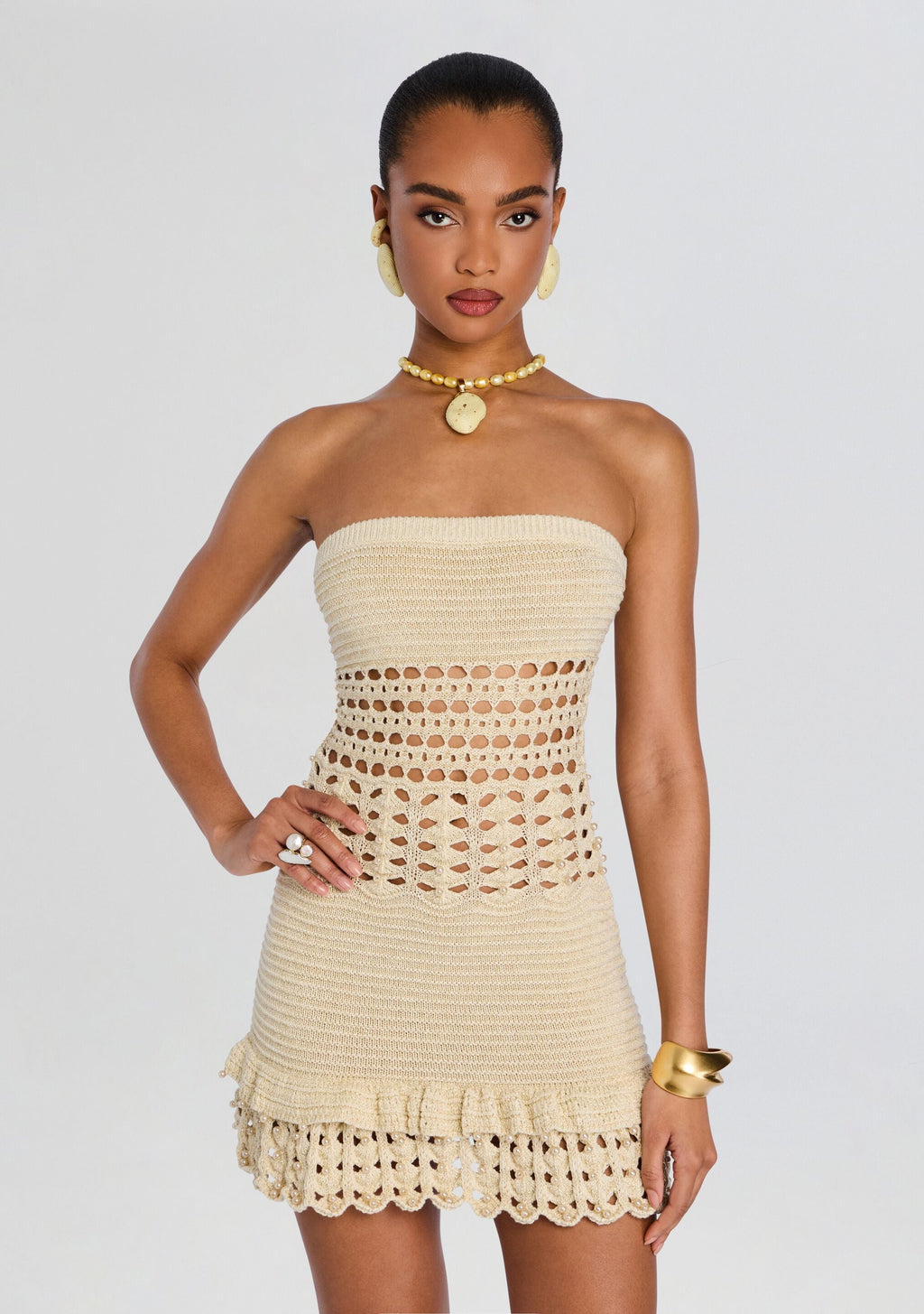 Vali Metallic Crochet Pearl Dress