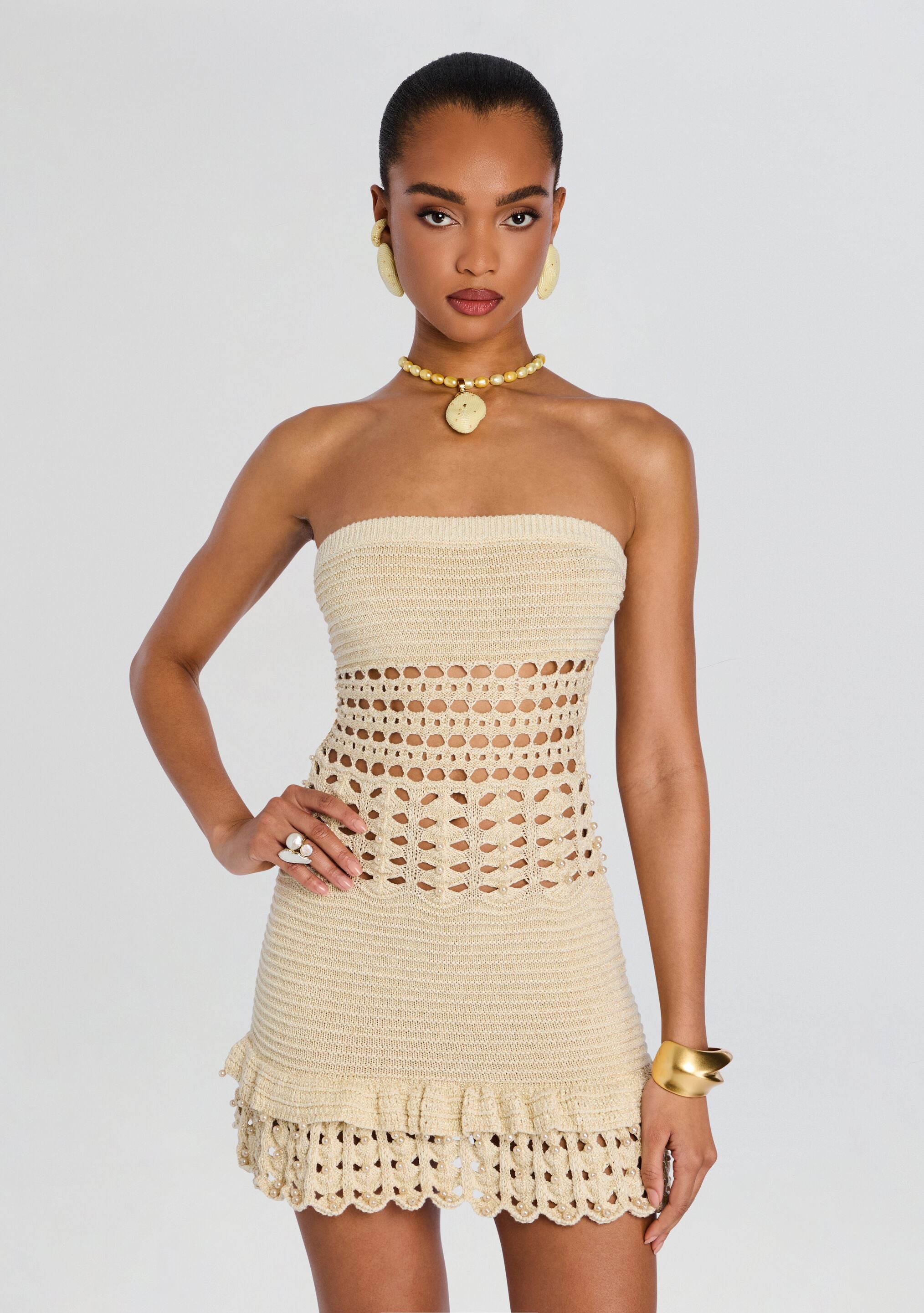 Vali Metallic Crochet Pearl Dress