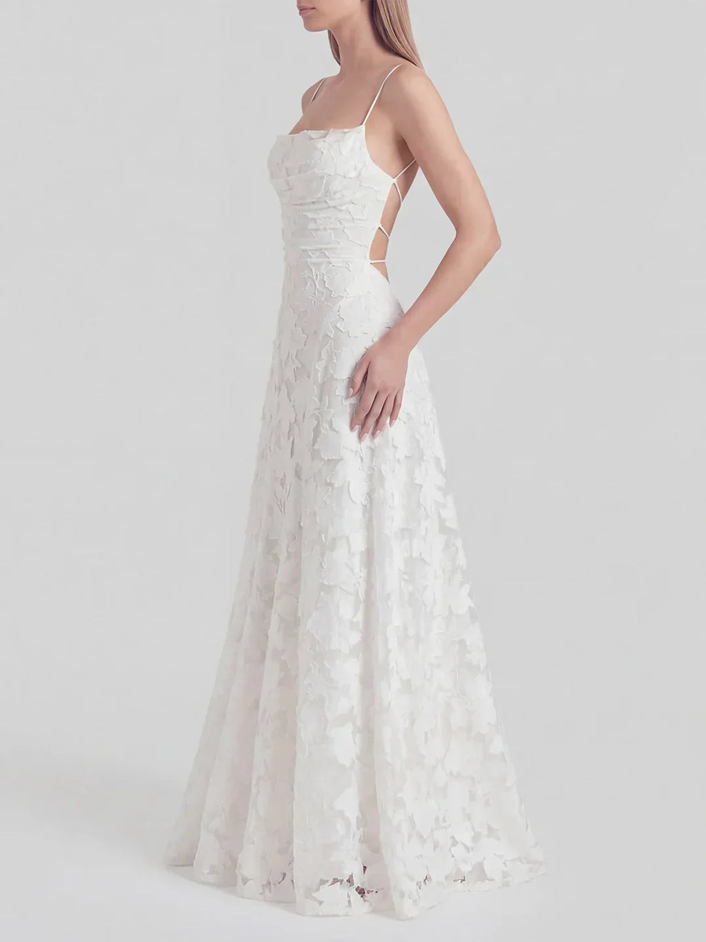 Floral-Burnout Cowl Neck Gown