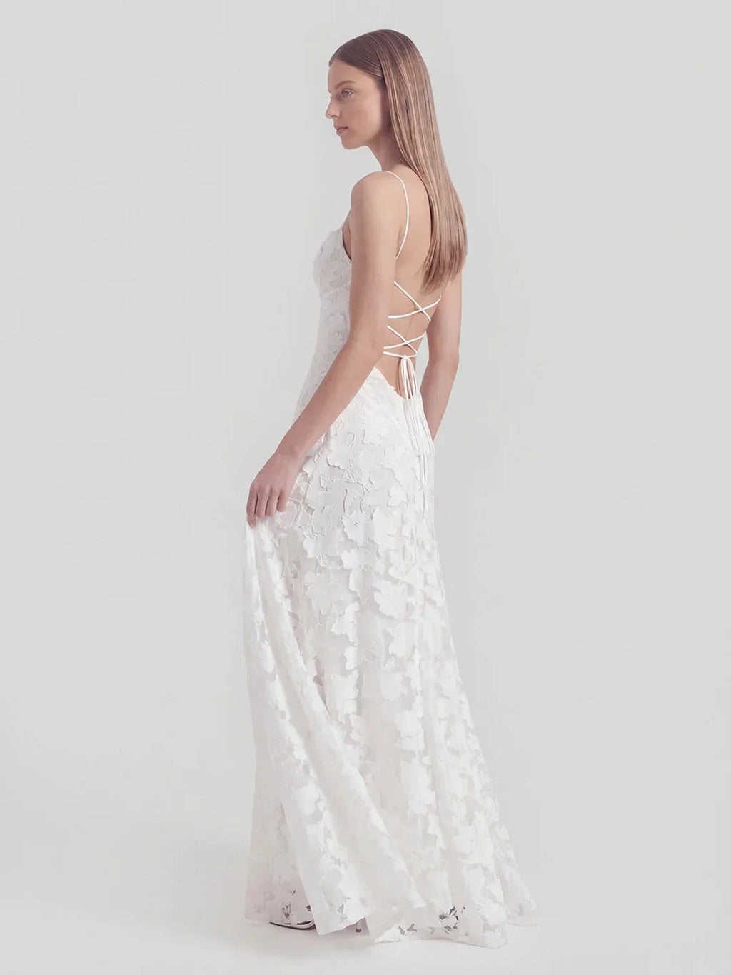 Floral-Burnout Cowl Neck Gown