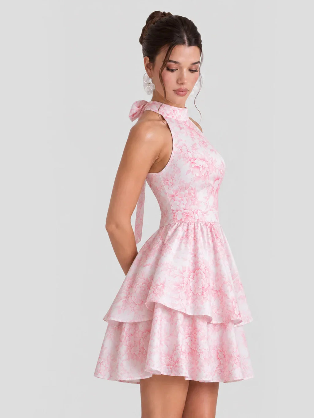 Floral Halterneck Back Bow Mini Dress