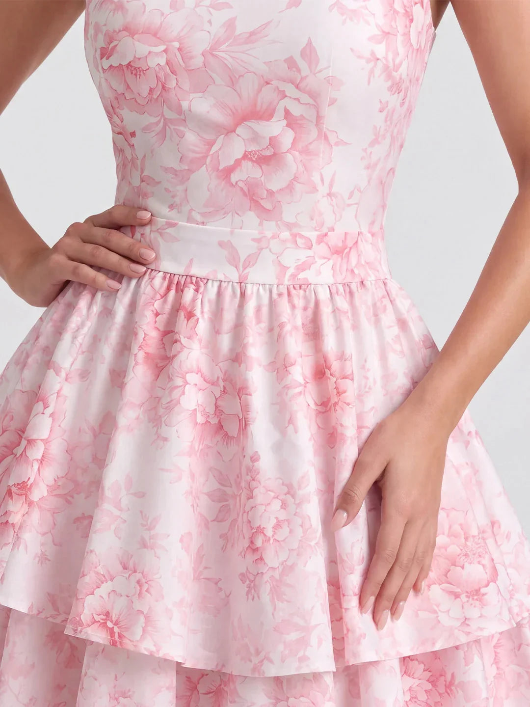 Floral Halterneck Back Bow Mini Dress