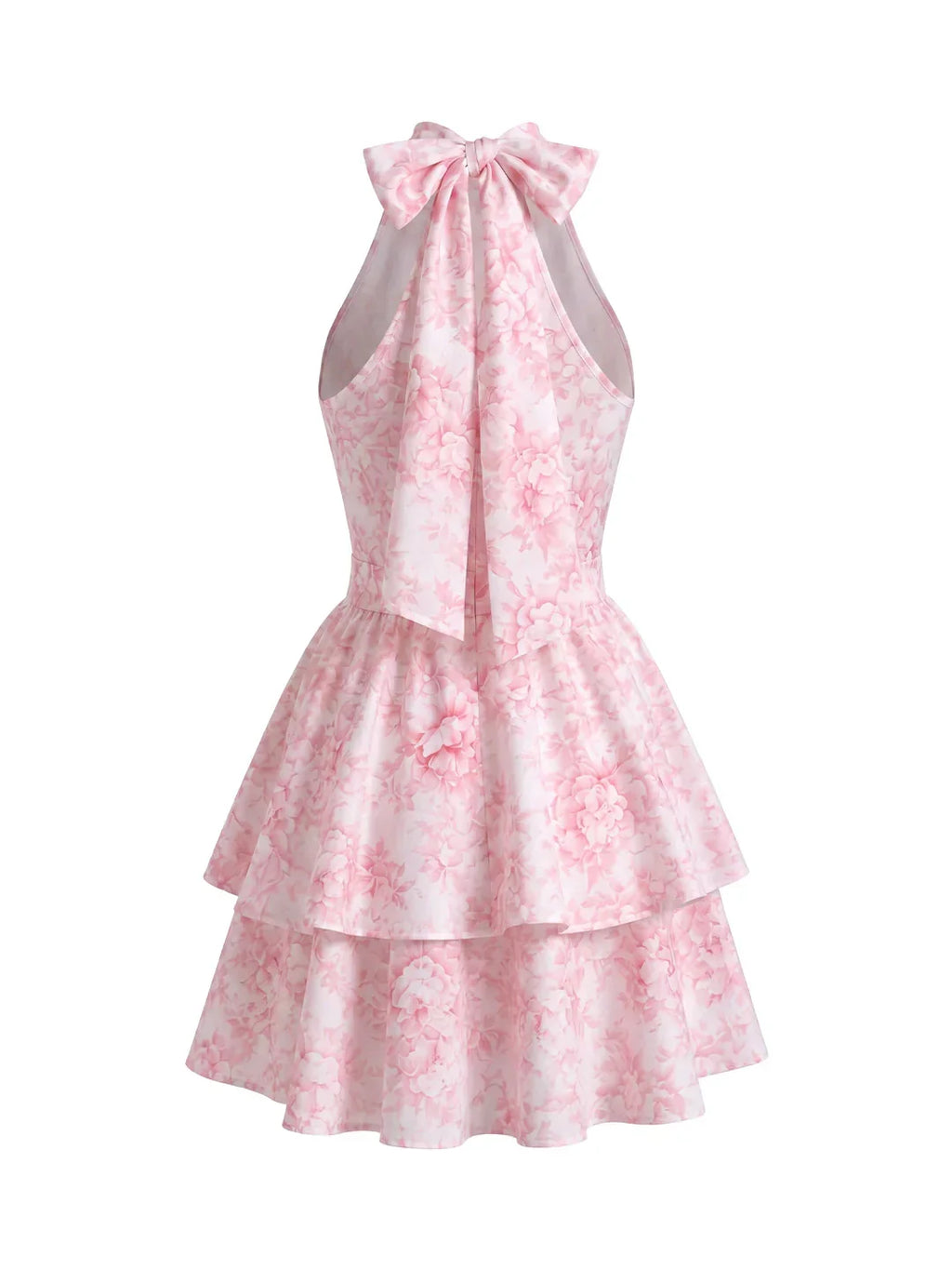 Floral Halterneck Back Bow Mini Dress
