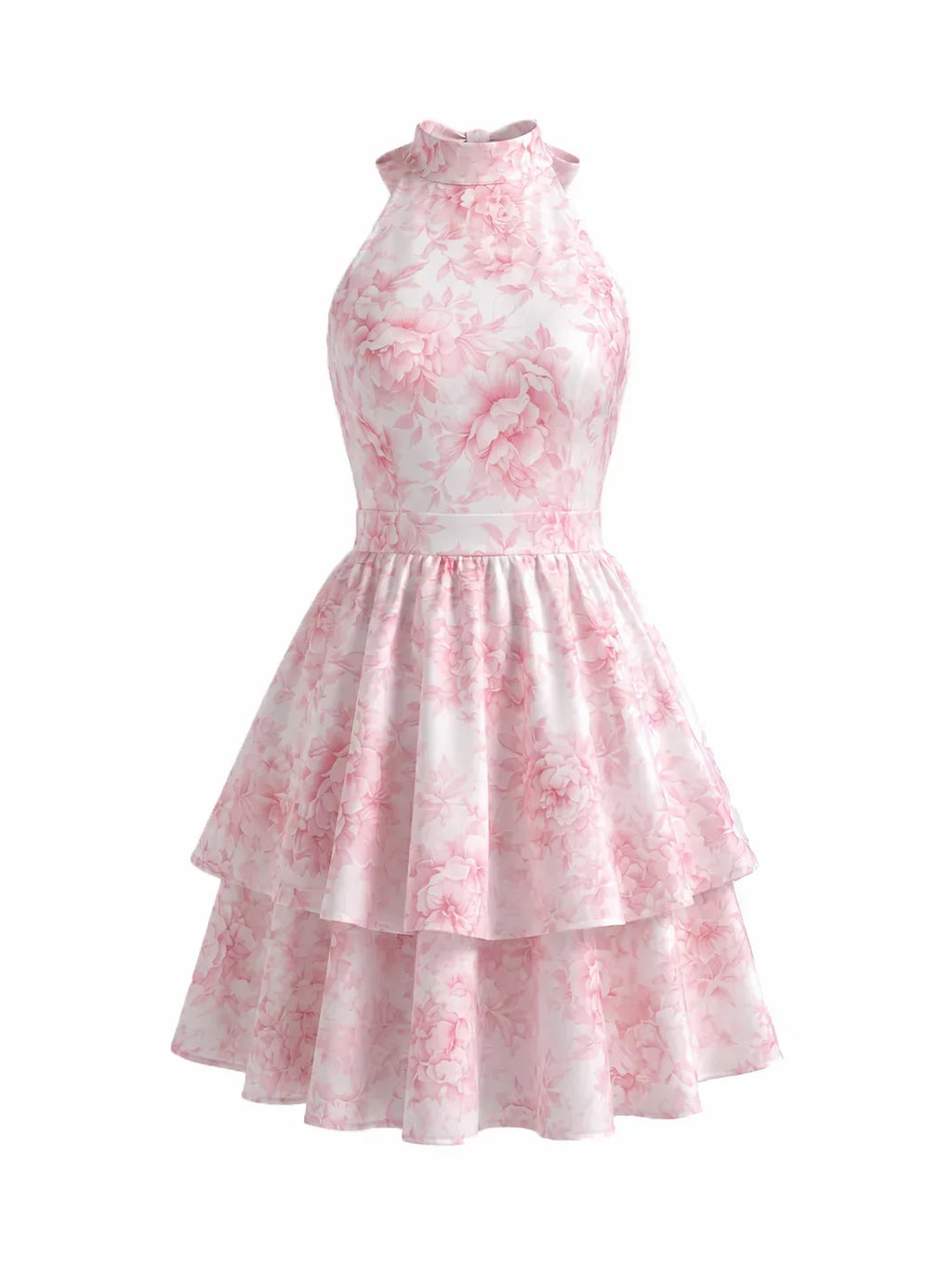 Floral Halterneck Back Bow Mini Dress