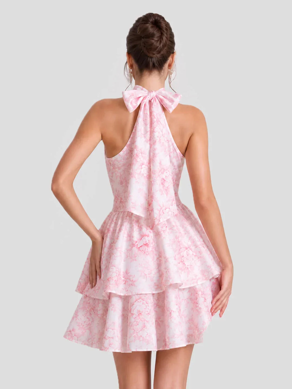 Floral Halterneck Back Bow Mini Dress