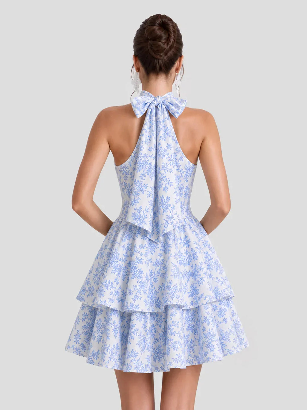 Floral Halterneck Back Bow Mini Dress
