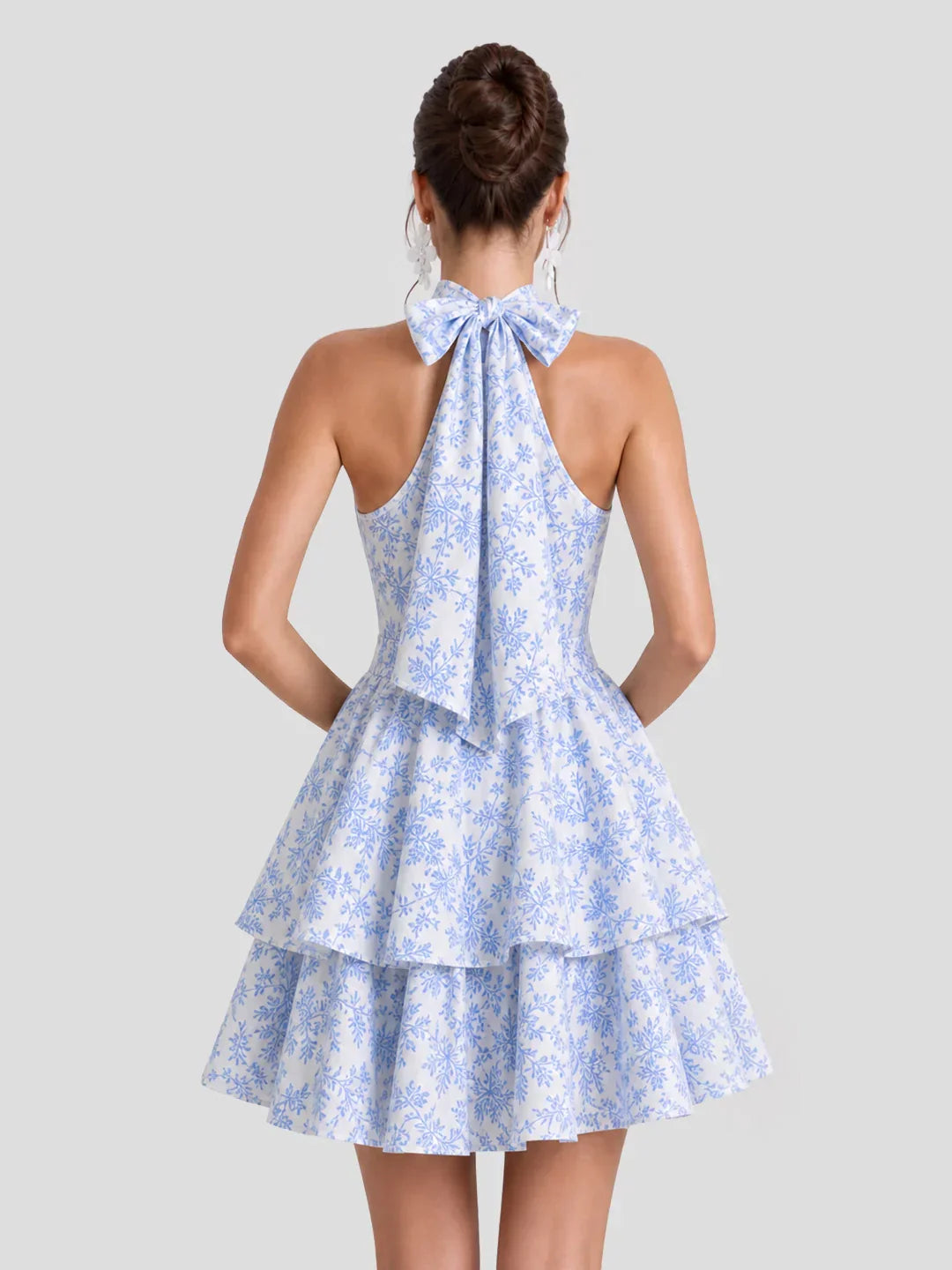 Floral Halterneck Back Bow Mini Dress
