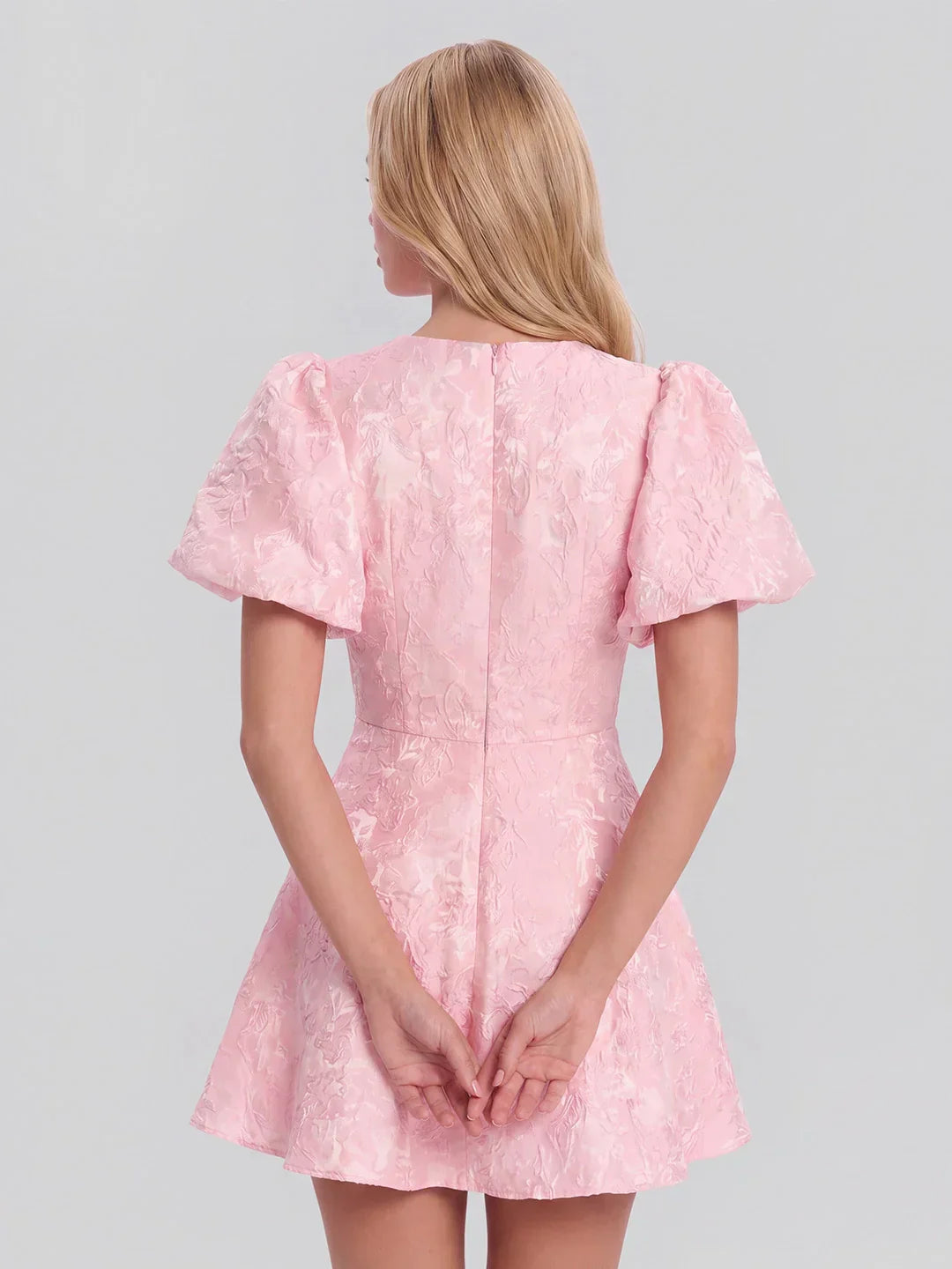 Floral Jacquard V Neck Fit and Flare Dress