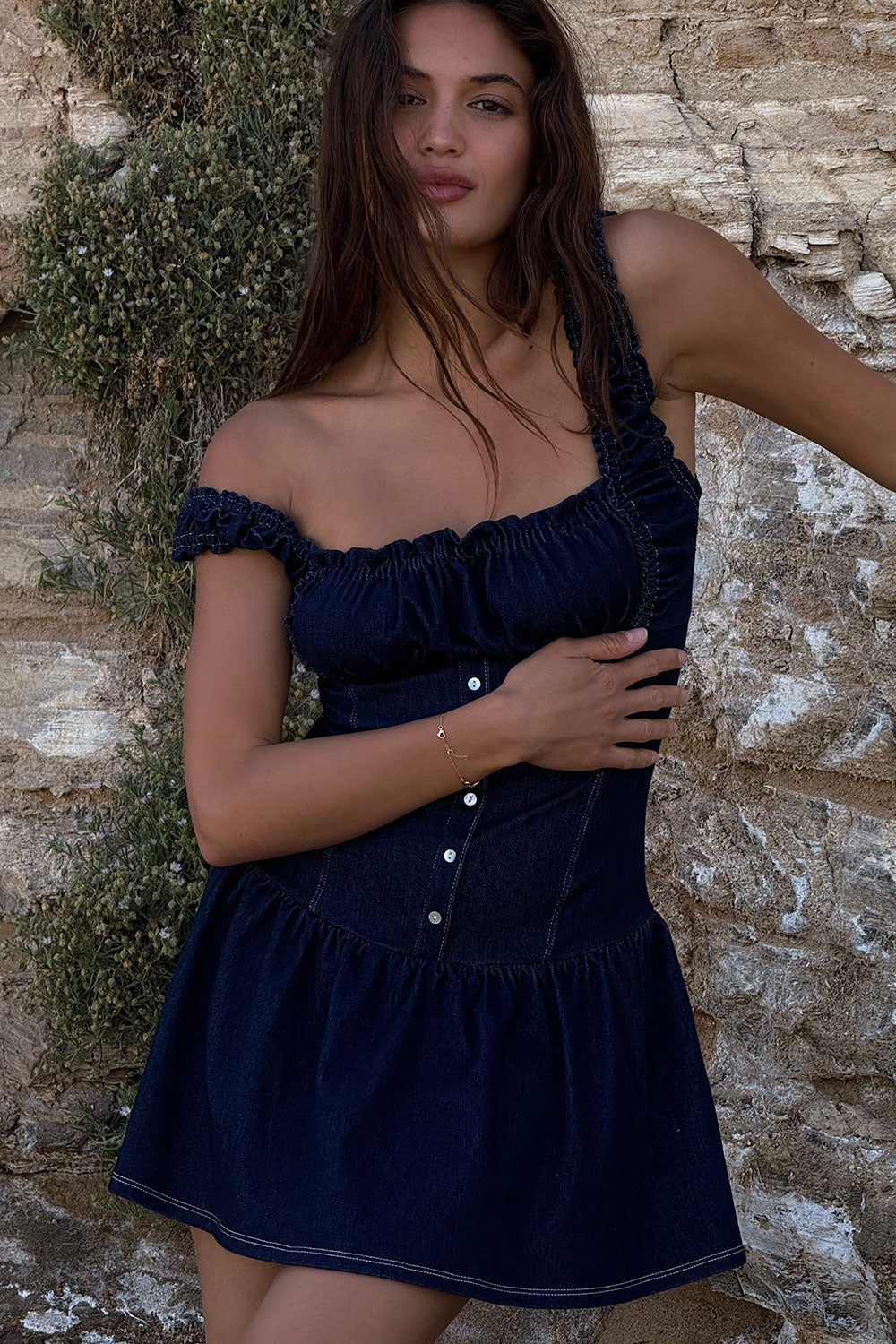 Christa Denim Mini Dress - Blue Denim
