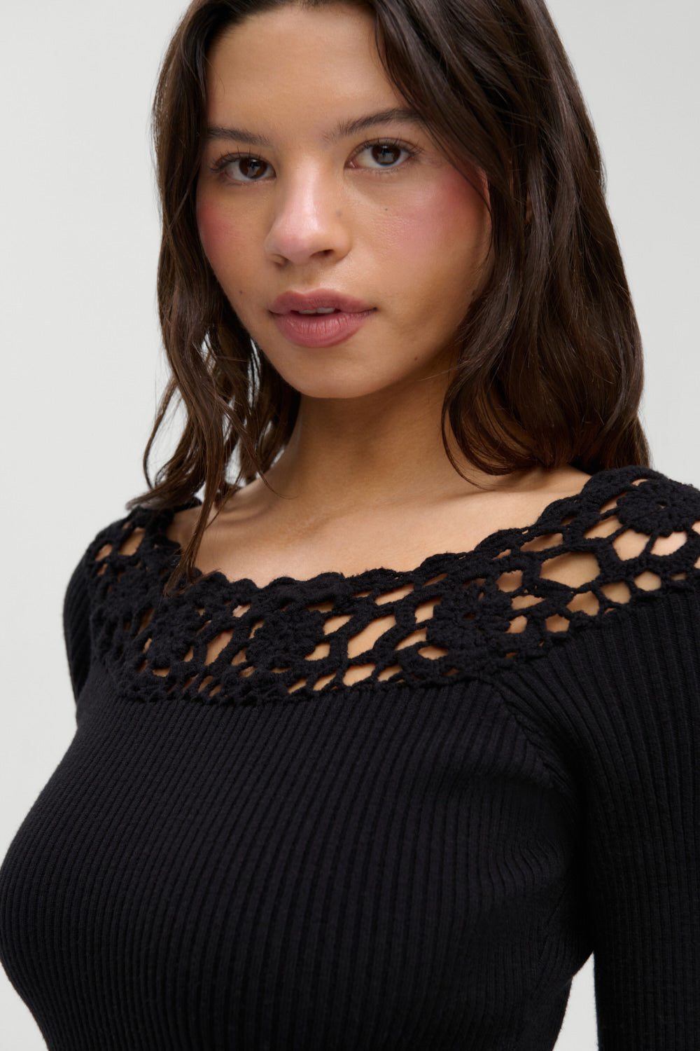 Kaia Crochet Knit Mini Dress - Black