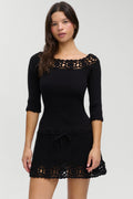 Kaia Crochet Knit Mini Dress - Black