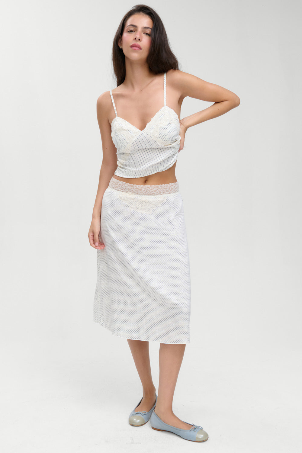 Laura Silk Midi Skirt - French Pearl