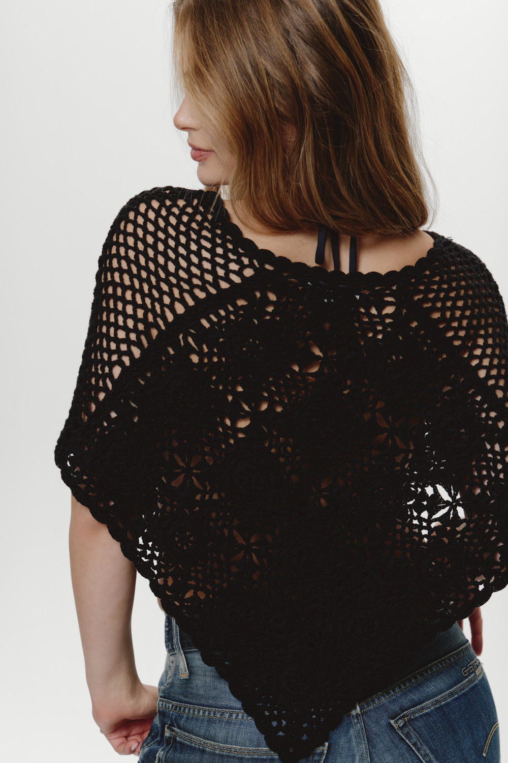 Sophie Crochet Poncho - Black