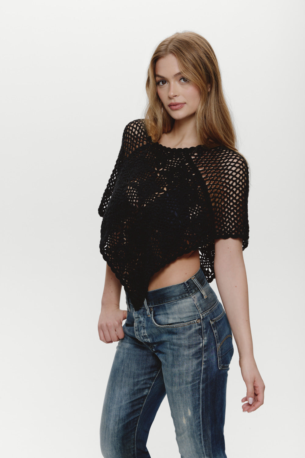 Sophie Crochet Poncho - Black