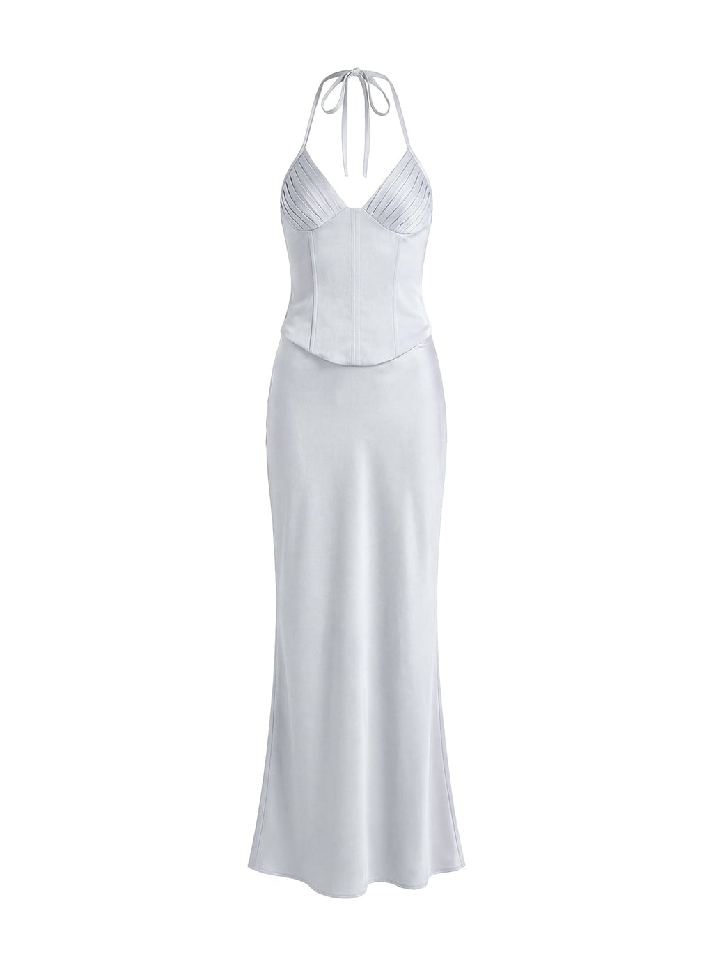 Devotedness Satin Corset Maxi Dress Silver