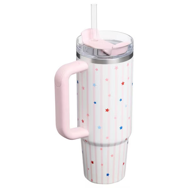 Stanley 30 oz Stainless Steel H2.0 FlowState Quencher Tumbler Pink Starry Stripes
