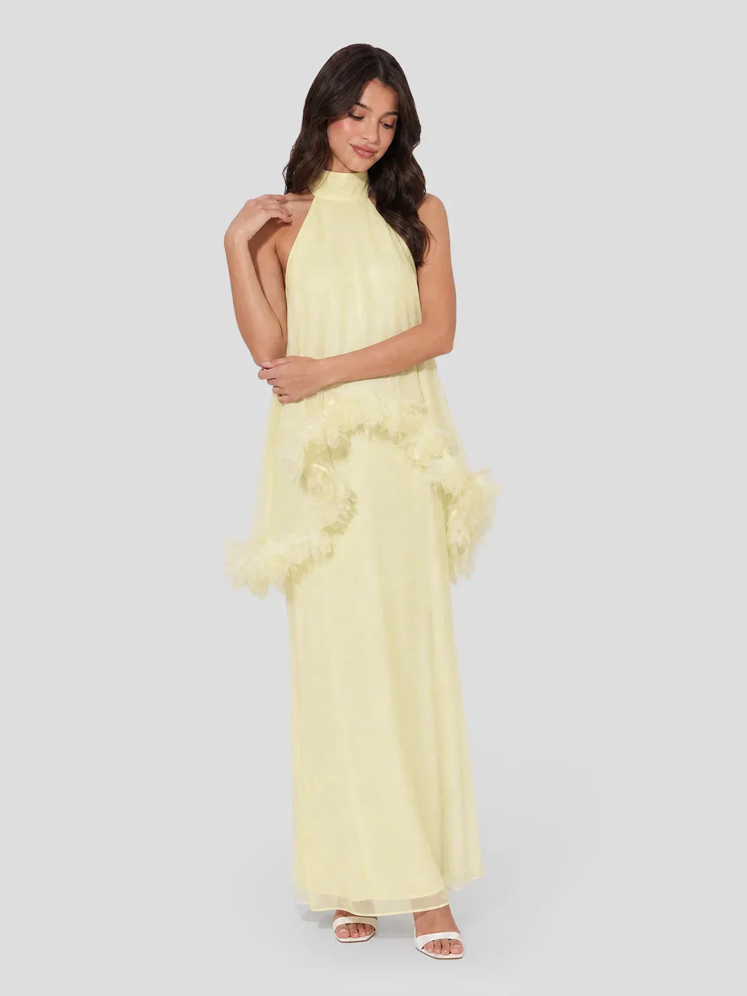 Halter Cape Gown with Finesse Floral Trim