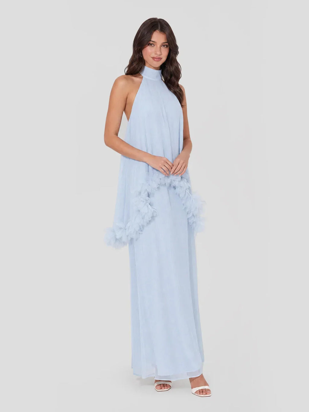 Halter Cape Gown with Finesse Floral Trim