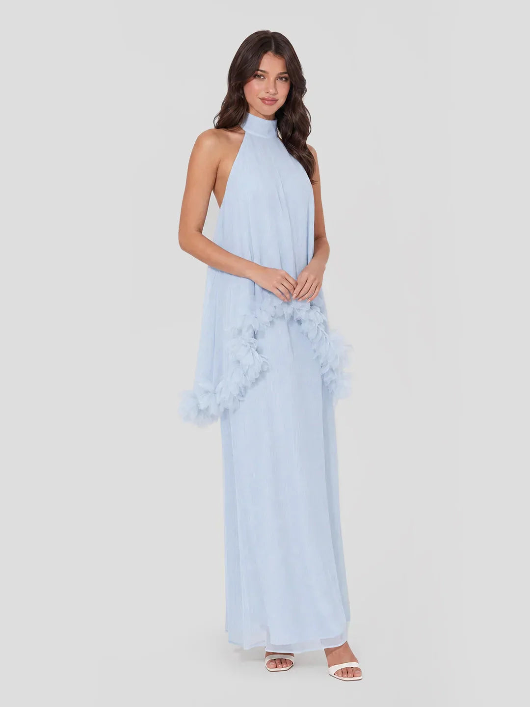 Halter Cape Gown with Finesse Floral Trim