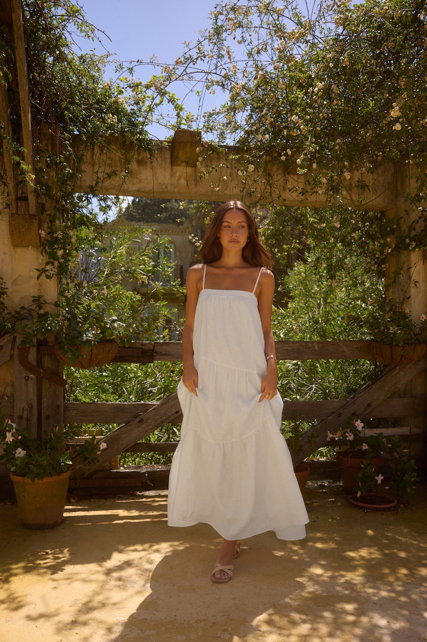 Liliana 100% Linen Maxi Dress White