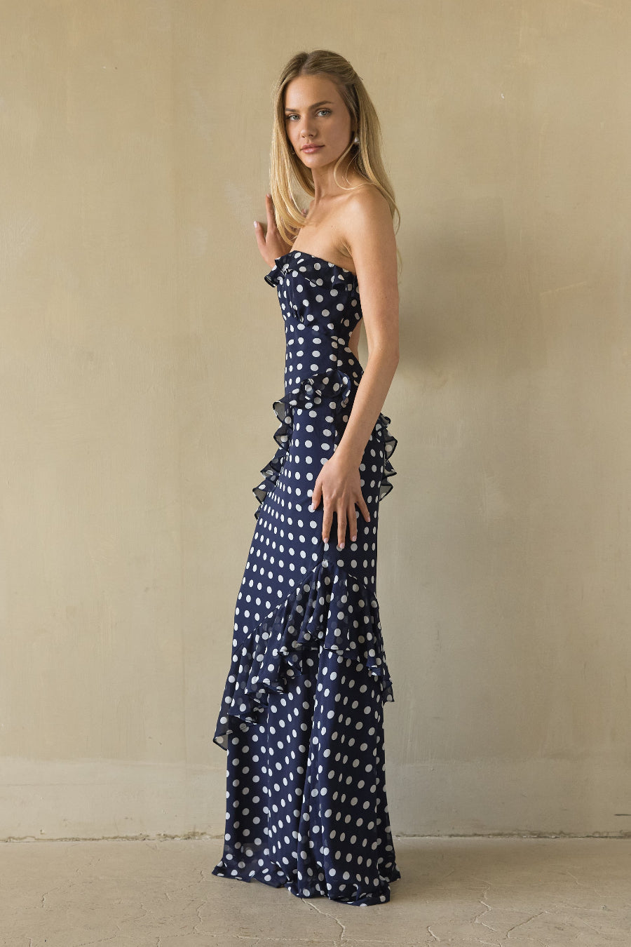 Jana Polka Dot Ruffle Maxi Dress