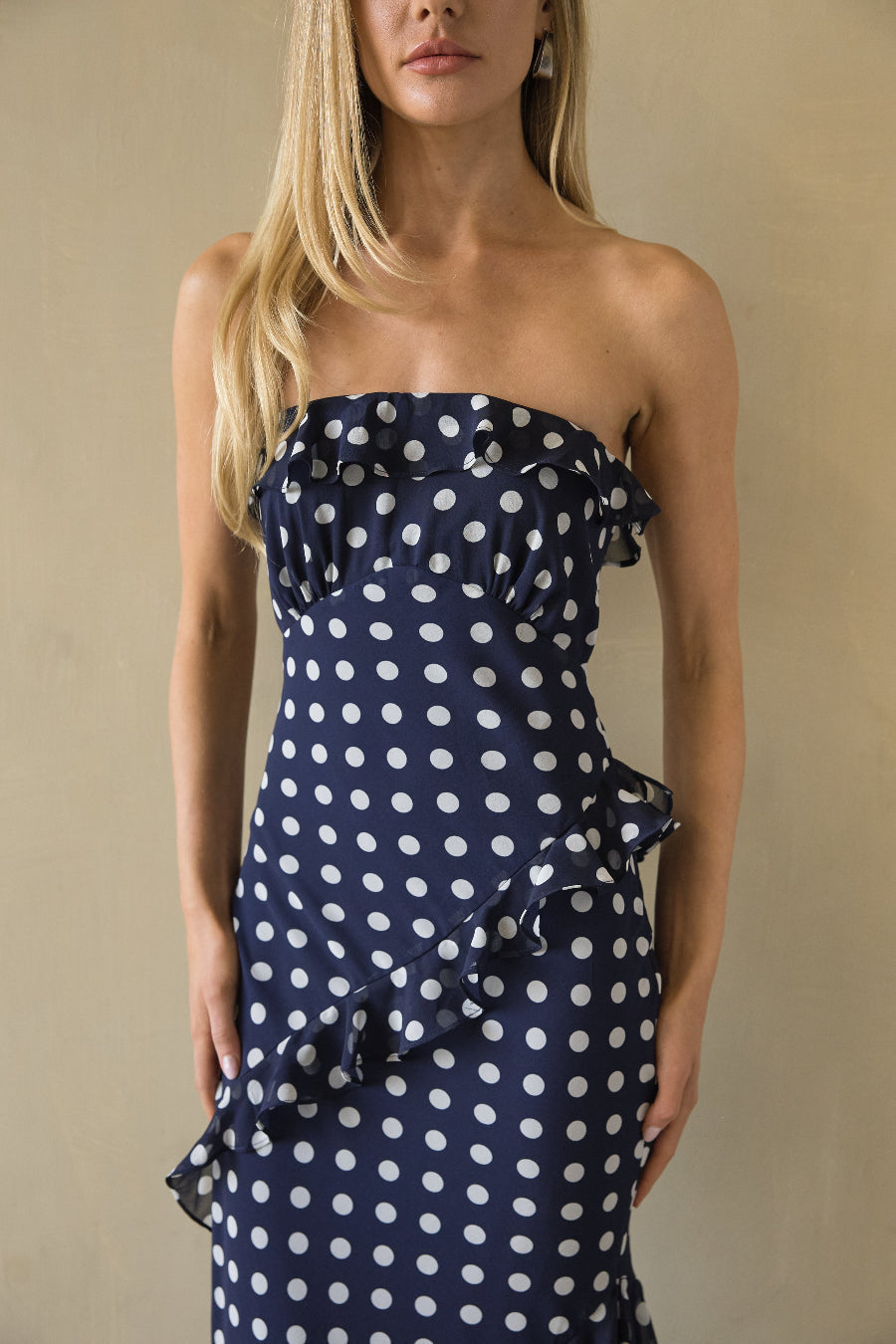 Jana Polka Dot Ruffle Maxi Dress