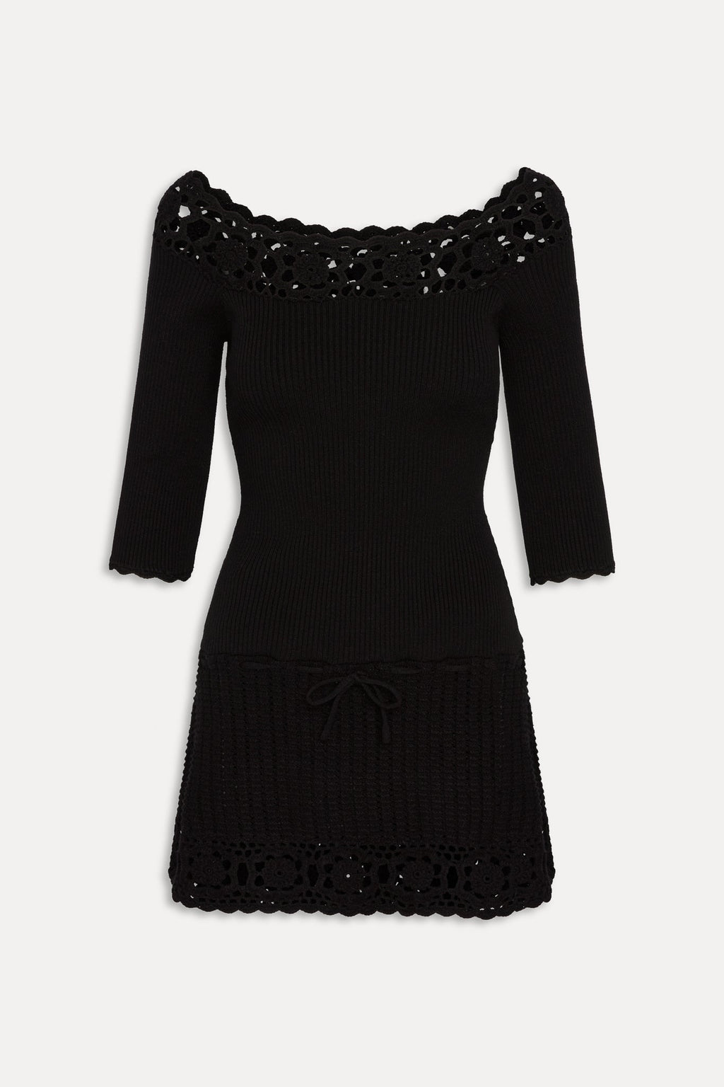 Kaia Crochet Knit Mini Dress - Black
