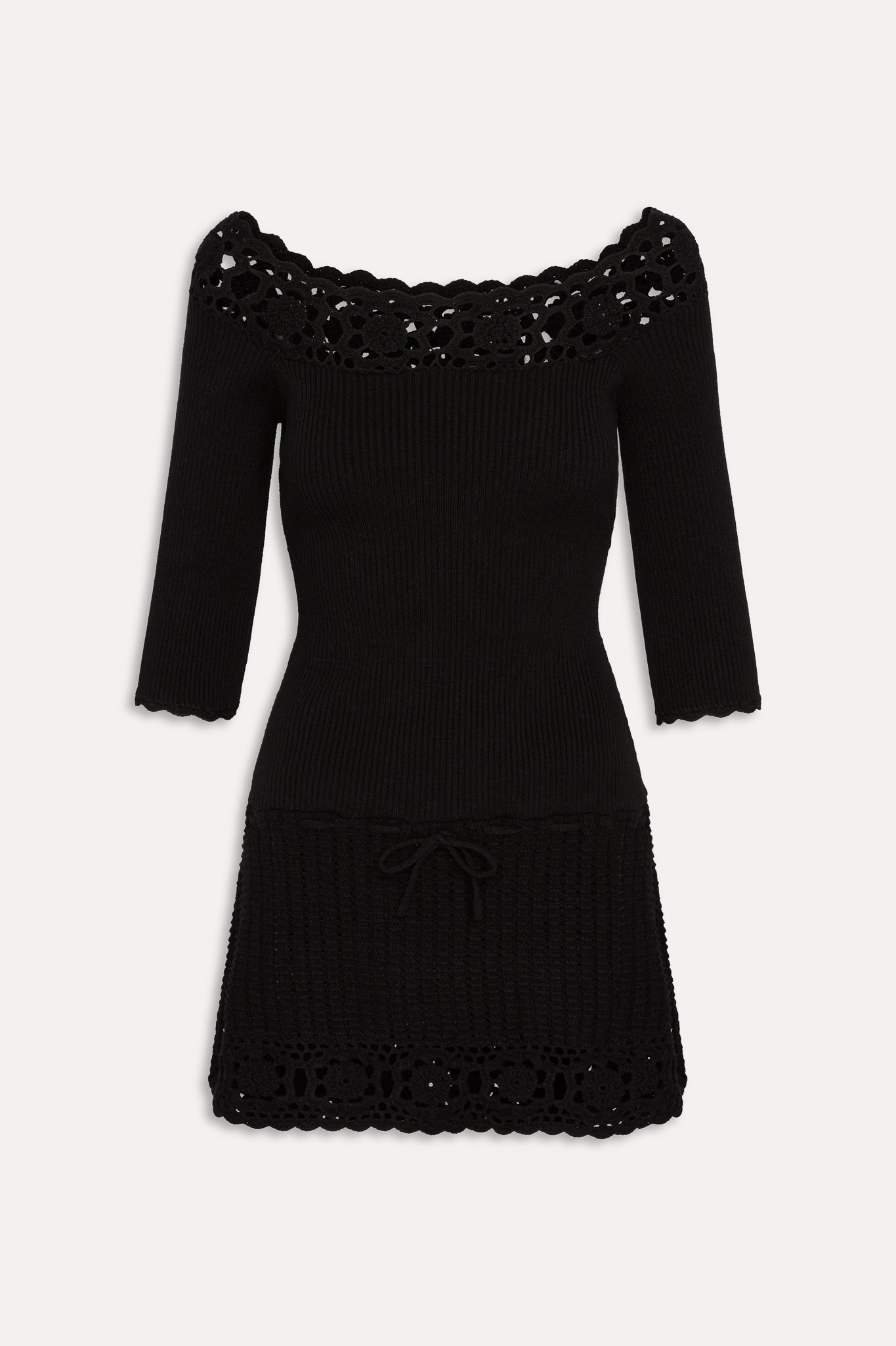 Kaia Crochet Knit Mini Dress - Black