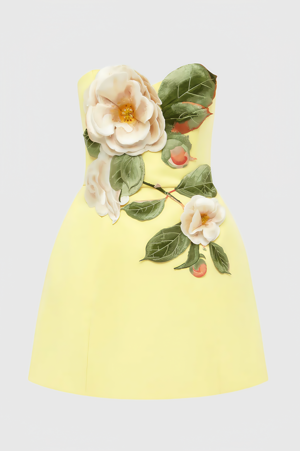 Rex Yellow Applique Floral Bustier Mini Dress