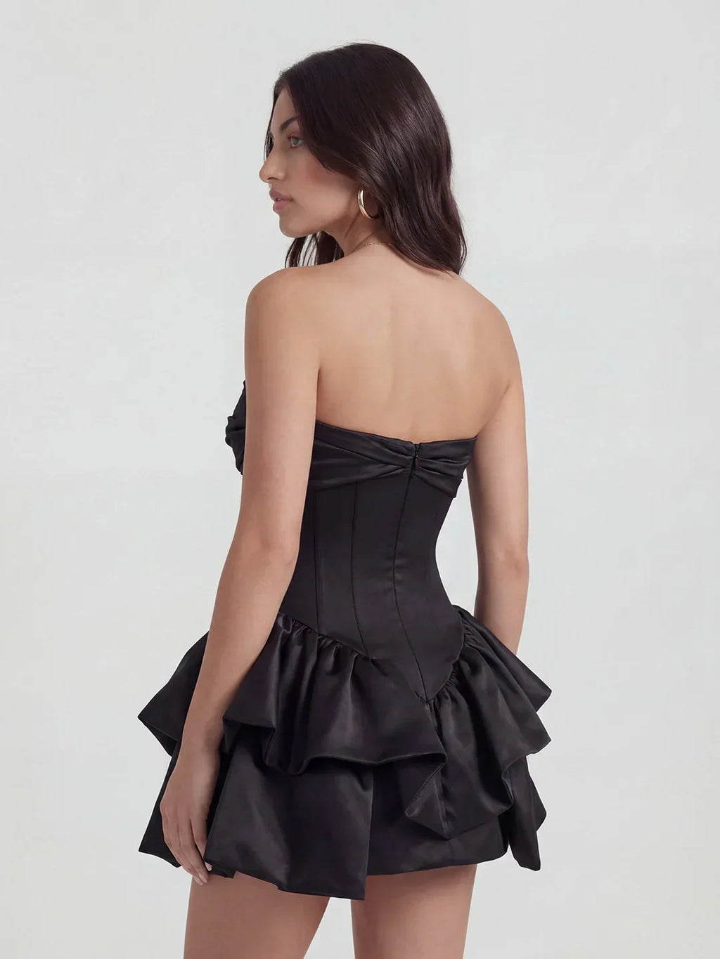 Lustrous Draped Bustier Tiered Ruffle Mini Dress