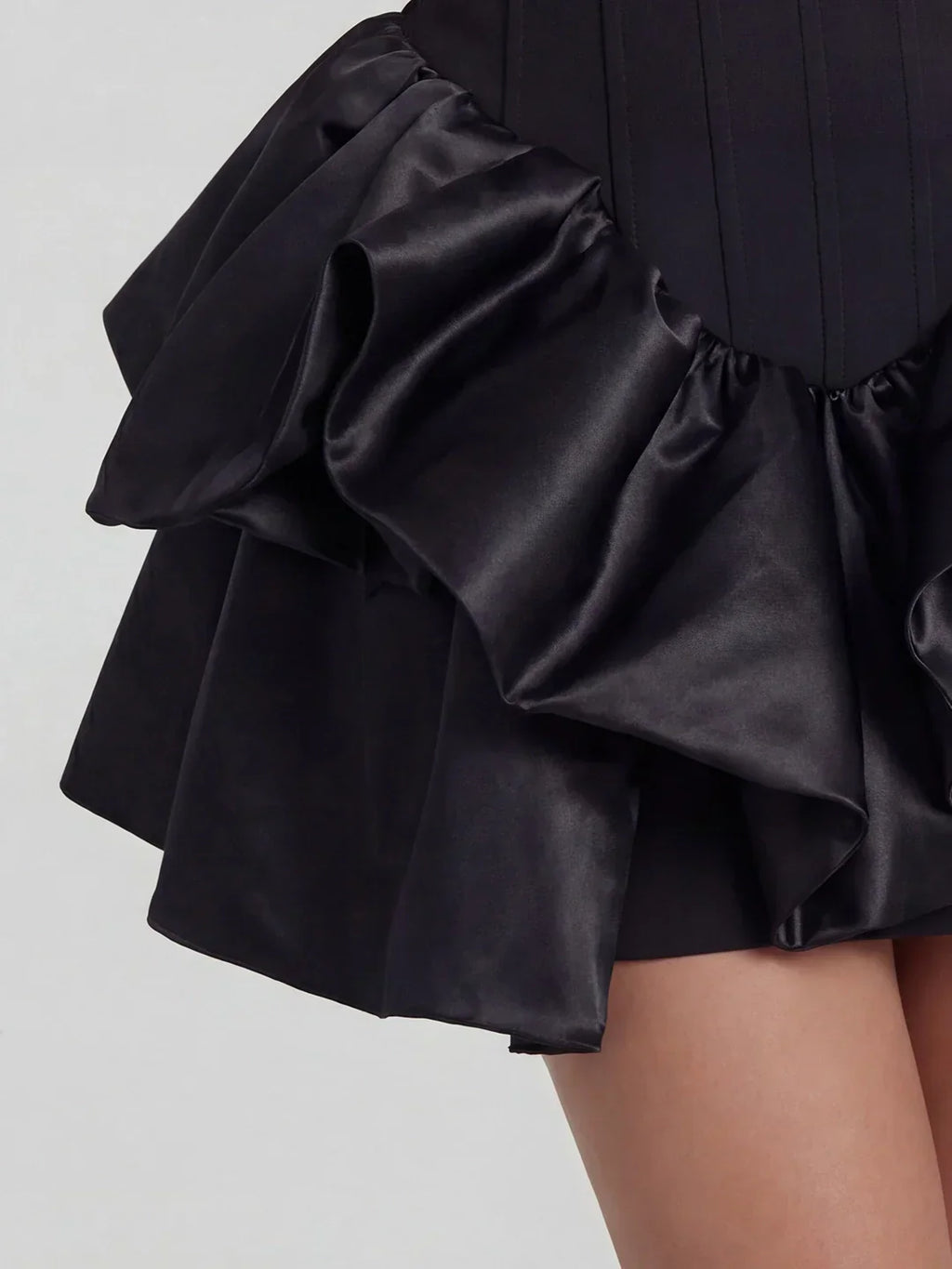 Lustrous Draped Bustier Tiered Ruffle Mini Dress