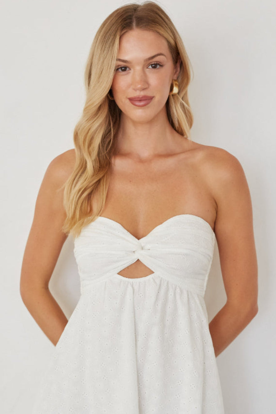 Mairella Twist Front Eyelet Mini Dress
