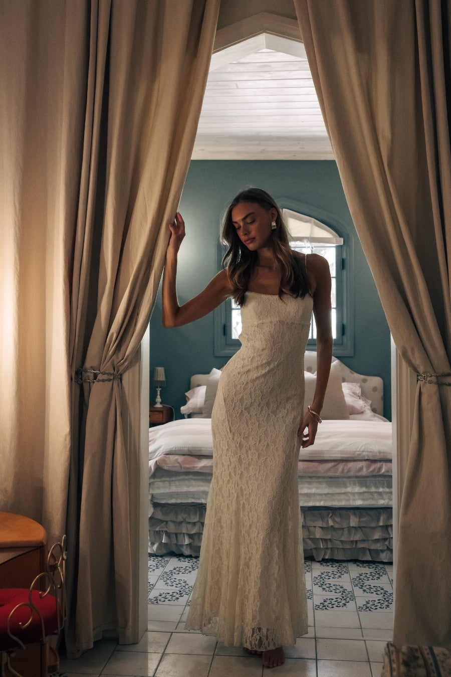 Nathalie Lace Open Back Maxi Dress