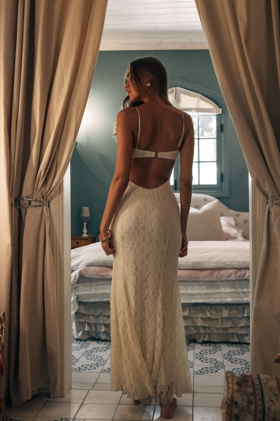 Nathalie Lace Open Back Maxi Dress